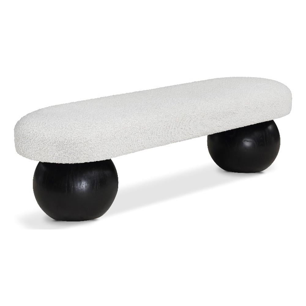 Cream Boucle Fabric Bench with Black Ash Wood Legs