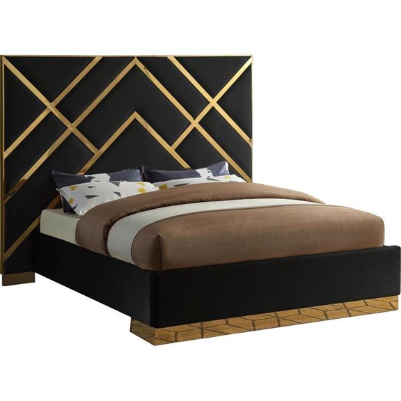 Pemberly Row Modern / Contemporary Rich Velvet Queen Bed in Black