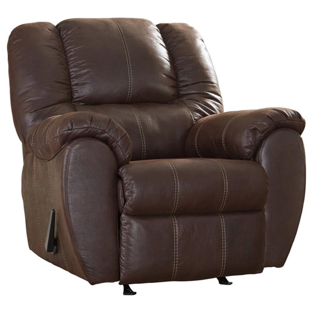 Walnut Brown Faux Leather Recliner with Metal Frame