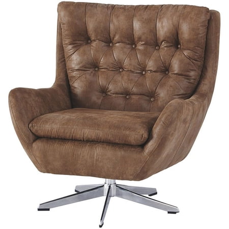 Pemberly Row Modern / Contemporary Tufted Swivel Accent Chair in Brown