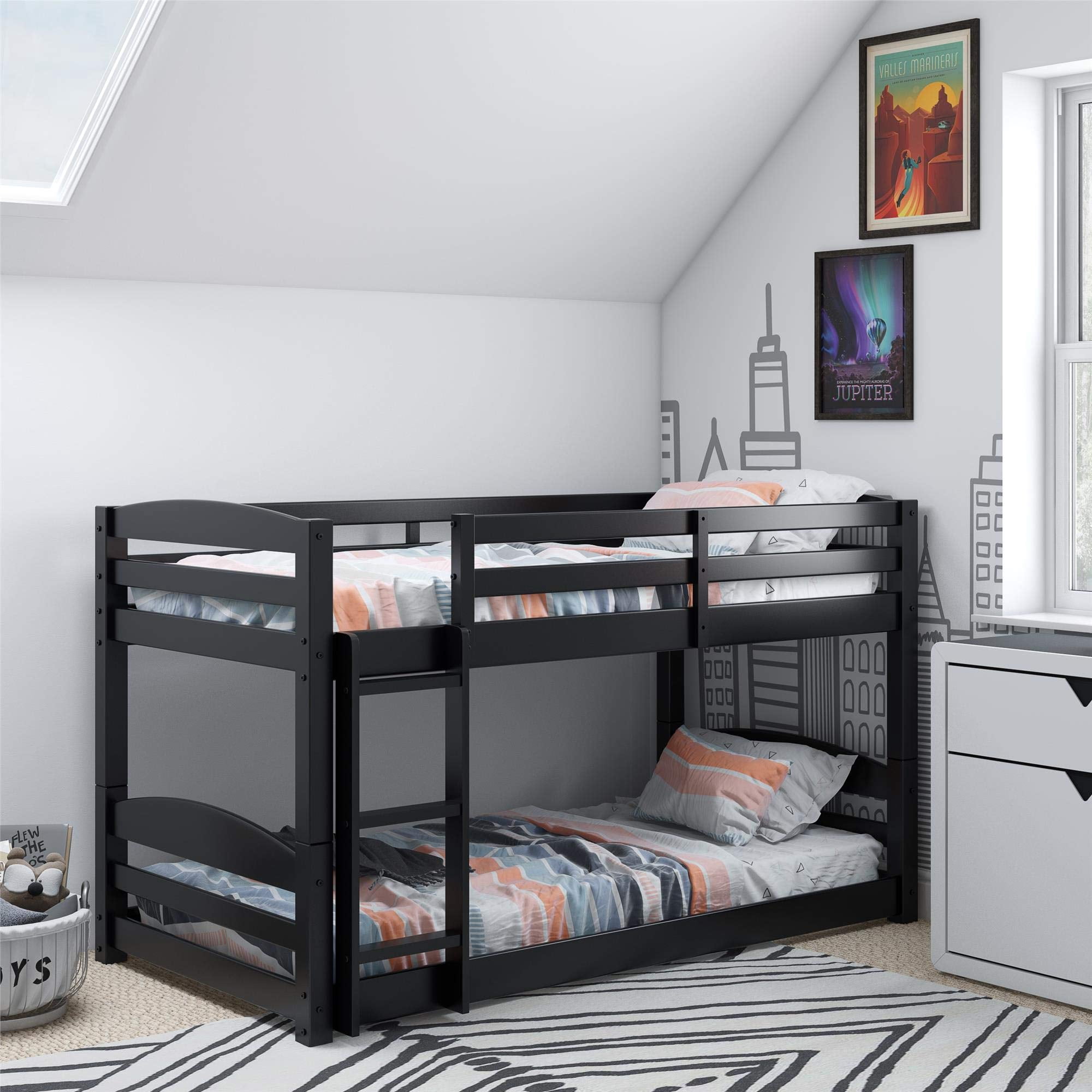 Pemberly Row Modern / Contemporary Twin Bunk Bed in Black Finish ...