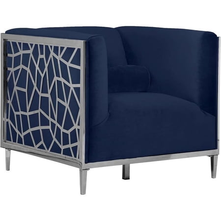 Pemberly Row Modern / Contemporary Velvet Accent Chair in Navy and Chrome