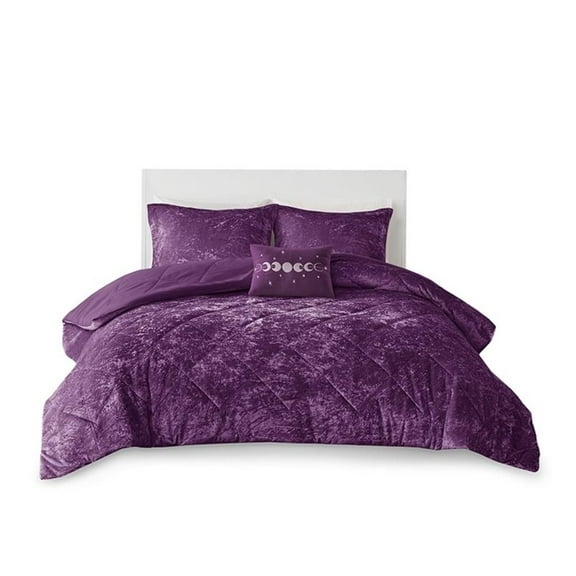 Pemberly Row Modern / Contemporary Velvet Comforter Set in Purple