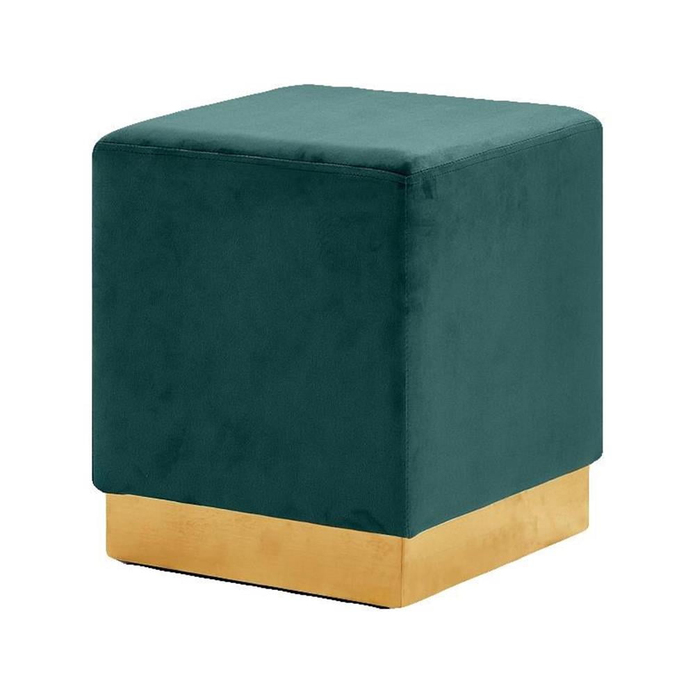 Green Velvet Ottoman with Gold Stainless Steel Base