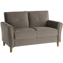 Pemberly Row Modern Contemporary Velvet Tufted Loveseat in Brown and Walnut