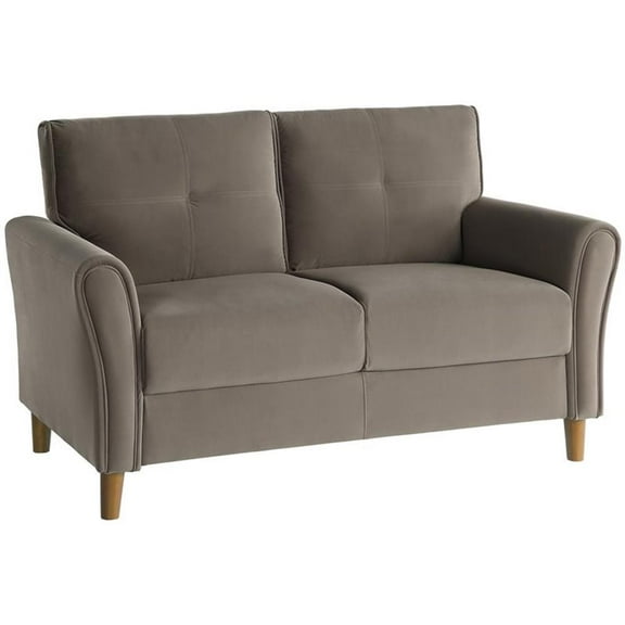Pemberly Row Modern Contemporary Velvet Tufted Loveseat in Brown and Walnut