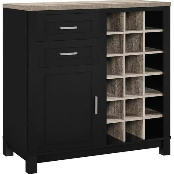 Pemberly Row Modern / Contemporary Wine Cabinet in Black Oak