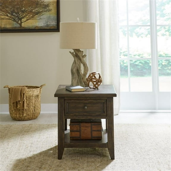 Pemberley Row Wood Saddle Brown End Table Rectangular Bottom Shelf