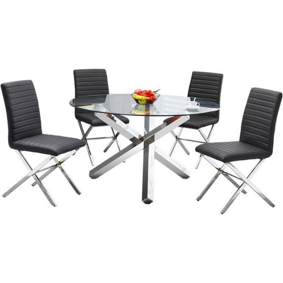 Pemberly Row Modern / Contemporay 5 Piece Glass Dining Set in Gray