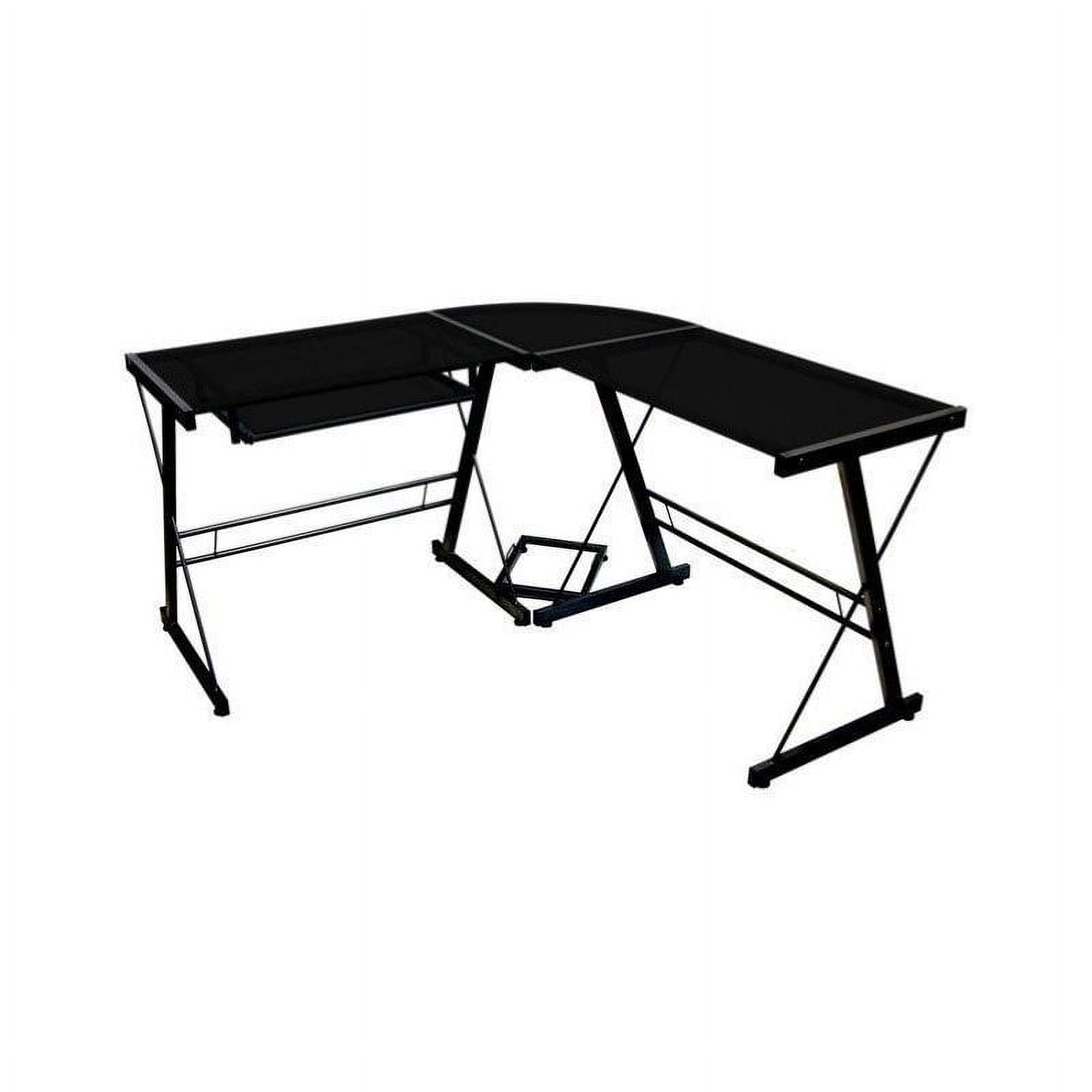 Pemberly Row Modern Corner L Shaped Glass Top Computer Writing Desk/ Gaming Desk in Black