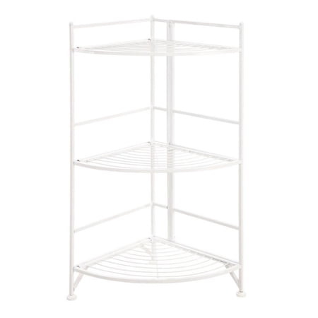 Pemberly Row Modern Corner Plant Stand in White Metal Frame Finish