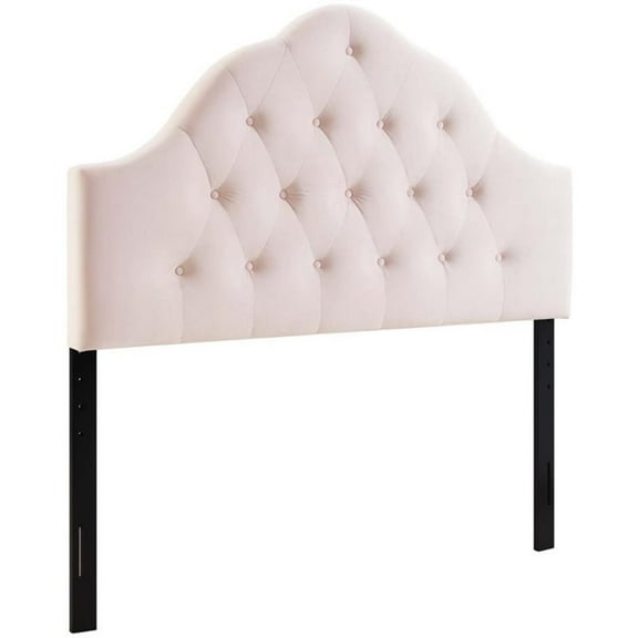 Pemberly Row Modern Diamond Tufted Velvet Queen Headboard in Pink