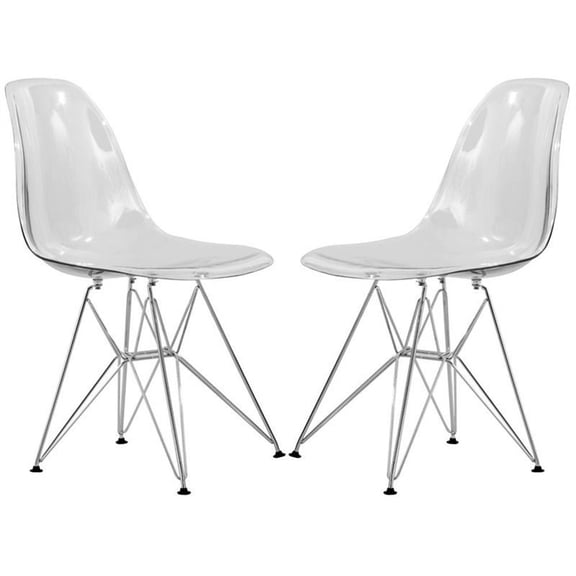 Pemberly Row Modern Eiffel Base Dining Side Chair in Clear Set of 2