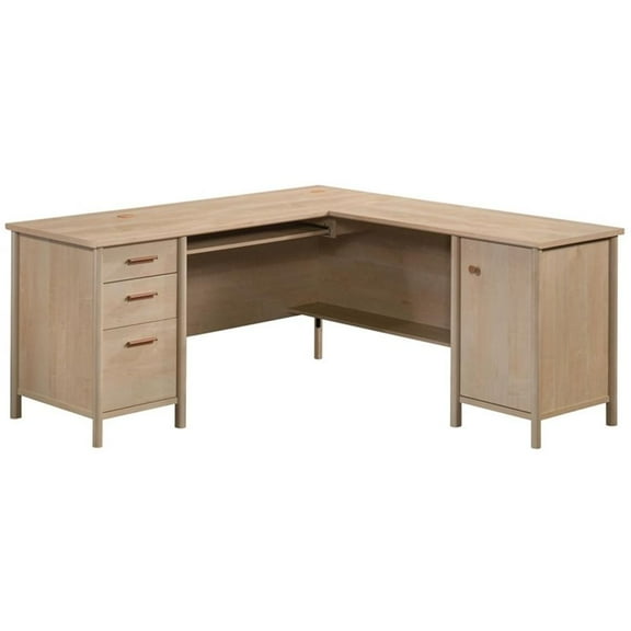 Pemberly Row Modern Engineered Wood L-Desk in Natural Maple Finish