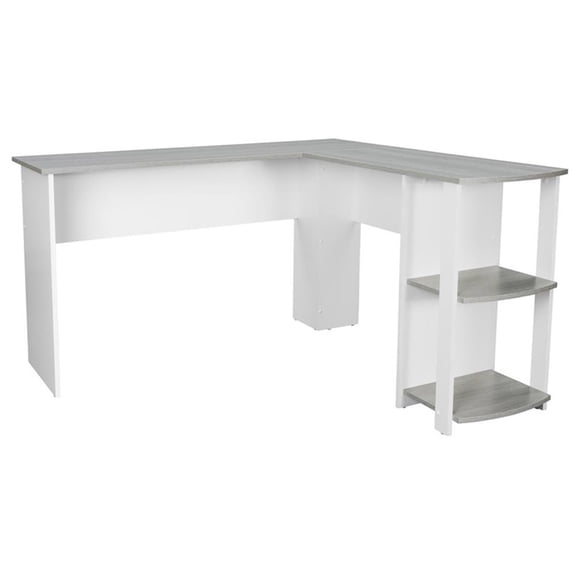 Pemberly Row Modern Engineered Wood L-Shaped Computer Desk with Shelves in Gray