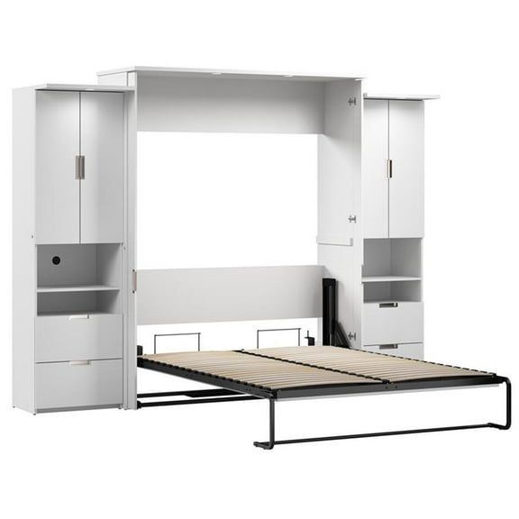 Pemberly Row Modern Engineered Wood Queen Murphy Bedroom Sets in White