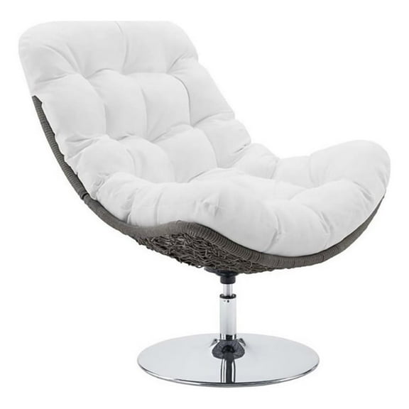 Pemberly Row Modern Fabric Patio Swivel Lounge Chair in White/Light Gray