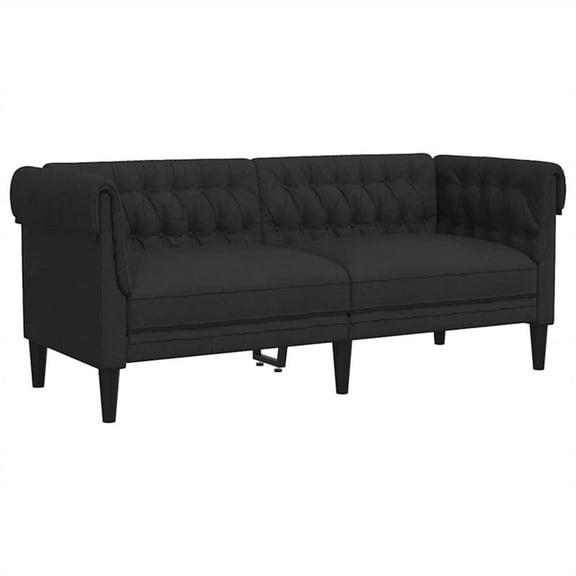 Pemberly Row Modern Fabric Polyester Chesterfield Sofa in Black