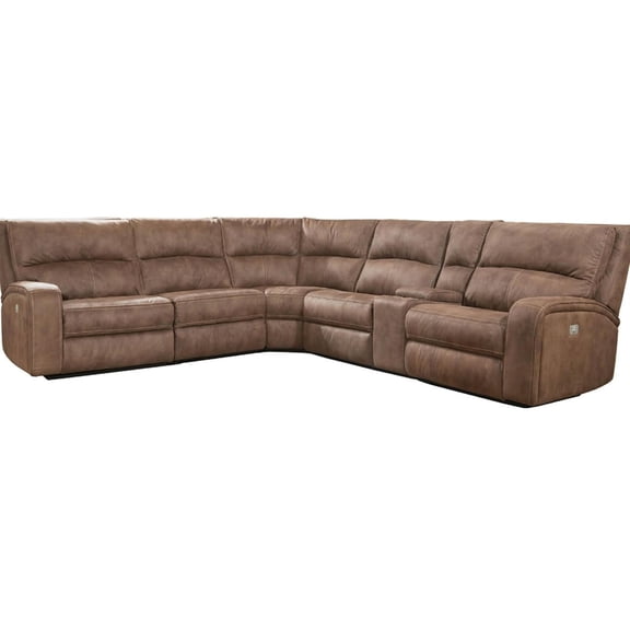 Pemberly Row Modern Fabric Power Reclining Sectional in Brown
