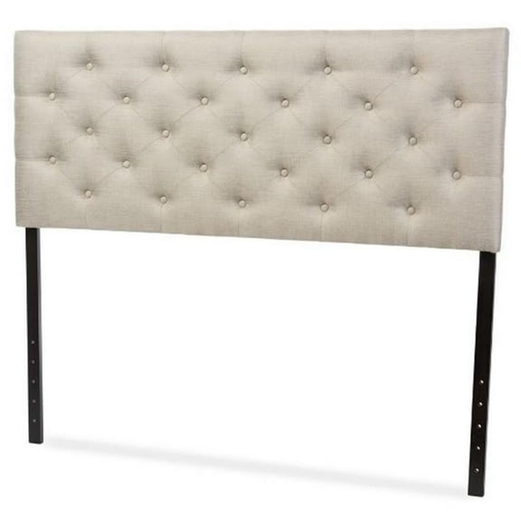 Pemberly Row Modern Fabric Tufted Queen Panel Headboard in Light Beige