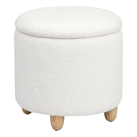 Pemberly Row Modern Fabric Upholstered Round Storage Ottoman Ivory