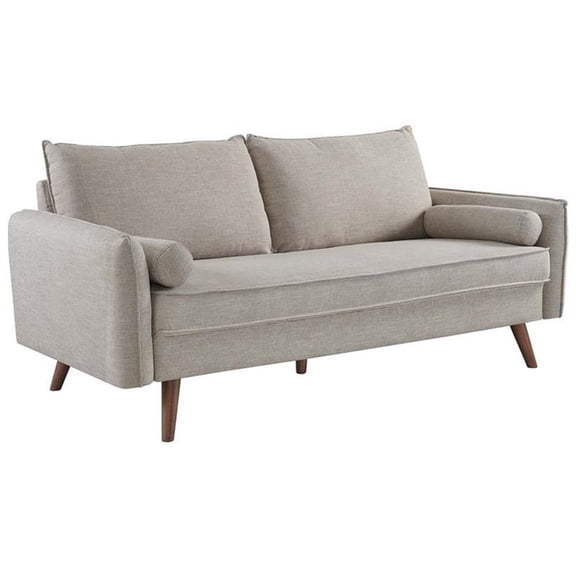 Pemberly Row Modern Fabric Upholstered Sofa in Beige & Walnut