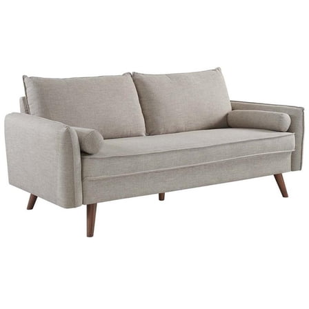Pemberly Row Modern Fabric Upholstered Sofa in Beige & Walnut