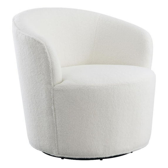 Pemberly Row Modern Fabric Upholstered Swivel Barrel Chair White