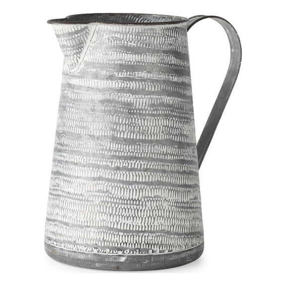 Pemberly Row Modern Farmhouse Large Gray/White Textured Metal Jug