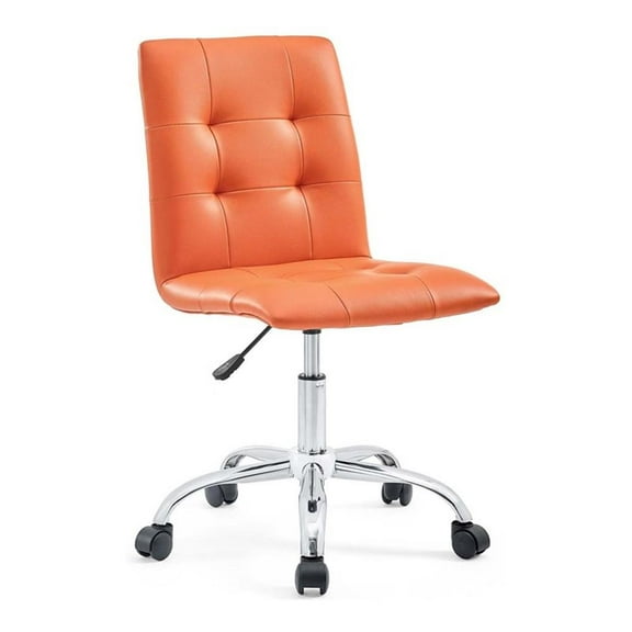 Pemberly Row Modern Faux Leather Armless Mid Back Office Chair in Orange