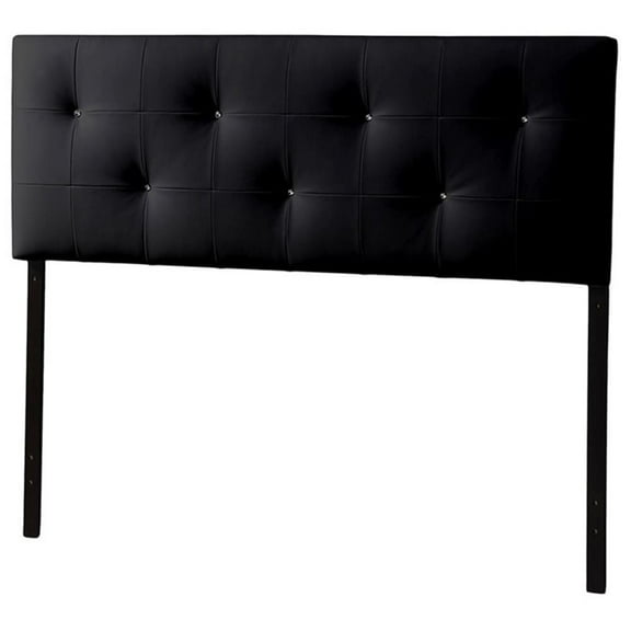 Pemberly Row Modern Faux Leather Tufted Full Panel Headboard in Black