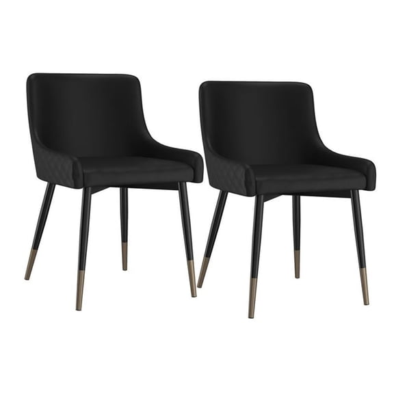 Pemberly Row Modern Faux Leather and Metal Dining Chair Set of 2 Black