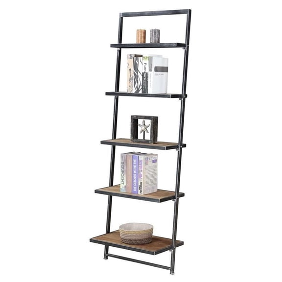 Pemberly Row Modern Five-Tier Ladder Bookcase/Shelf in Black Metal