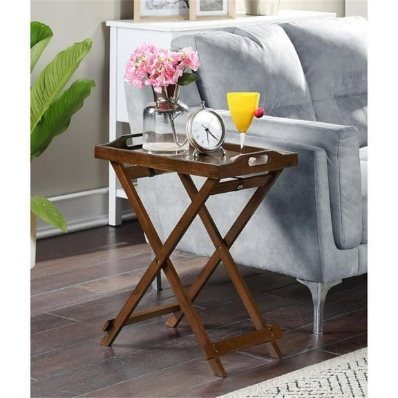 Pemberly Row Modern Folding Tray Table in Espresso Wood Finish
