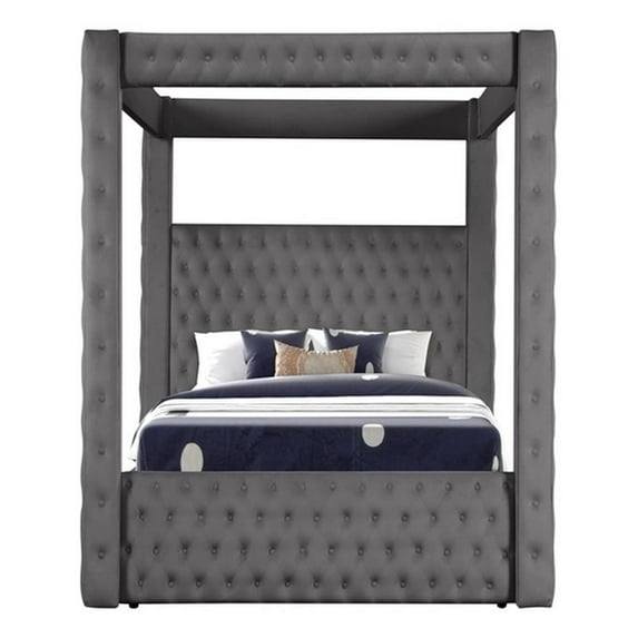 Pemberly Row Modern Full Crystal Tufted Bed in Gray made with Wood