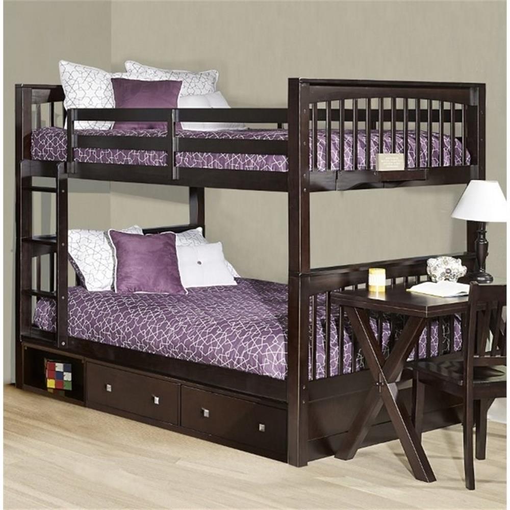 Pemberly Row Modern Full Over Full Storage Slat Bunk Bed in Chocolate ...