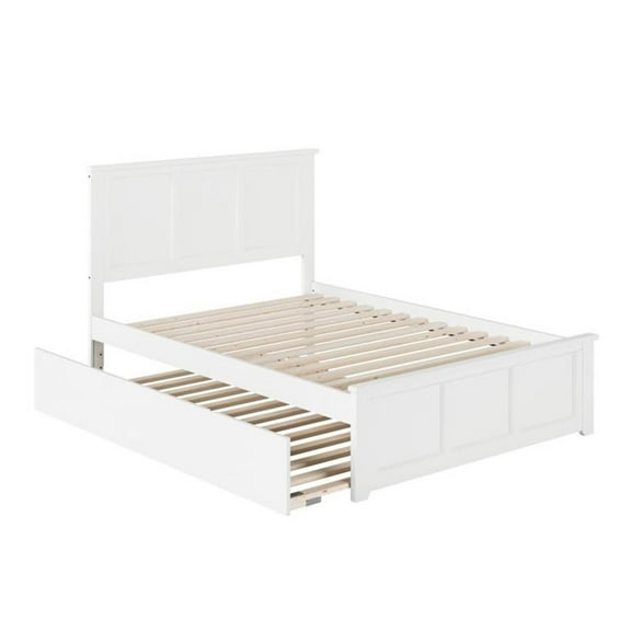 Pemberly Row Modern Full Platform Bed of Wood with Trundle in White