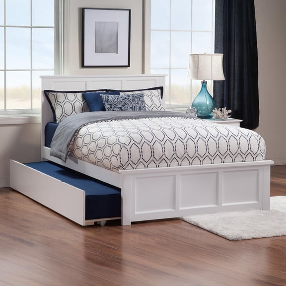 Pemberly Row Modern Full Platform Bed of Wood with Trundle in White