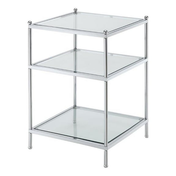 Pemberly Row Modern Glass and Metal End Table in Clear/Chrome