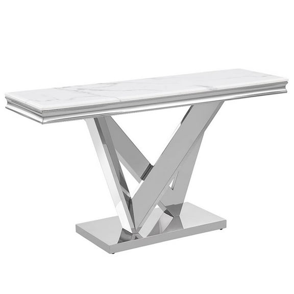 Pemberly Row Modern Gold Rectangle Faux Marble Console Table