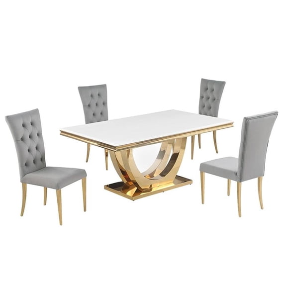 Pemberly Row Modern Gray/Gold Faux Marble Dining Set (5-Piece)