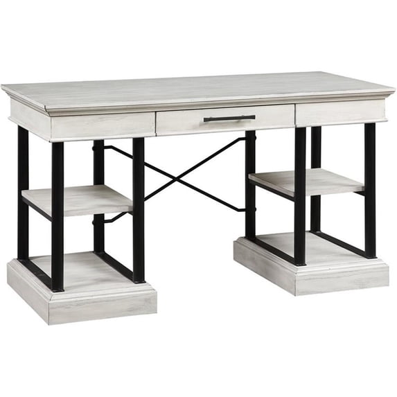 Pemberly Row Modern Hazy White One-Drawer Black Iron Frame Desk