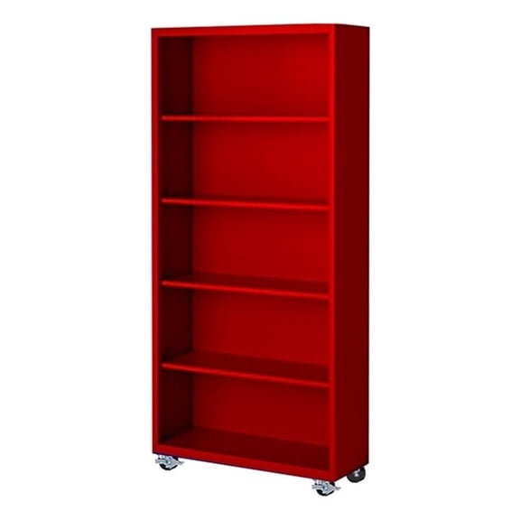 Pemberly Row Modern Industrial Office Mobile Bookcase in Red