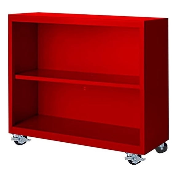 Pemberly Row Modern Industrial Office Mobile Bookcase in Red
