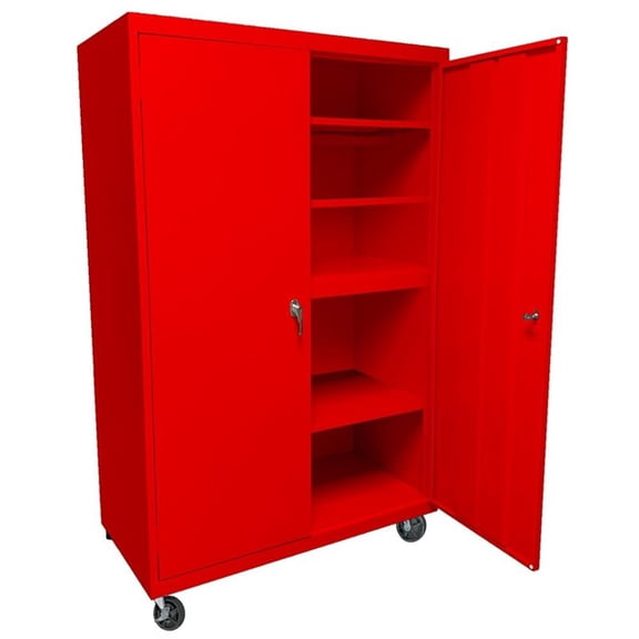 Pemberly Row Modern Industrial Office Mobile Storage Cabinet in Red