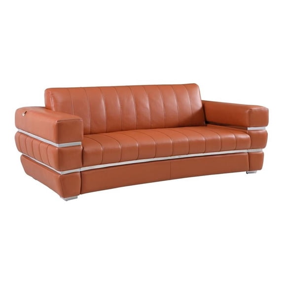 Pemberly Row Modern Italian Leather Upholstered Sofa Set in Camel Brown