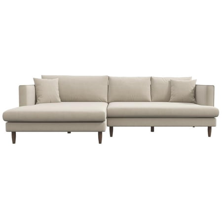 Pemberly Row Modern L-Shaped Pillow Back Velvet Left-Facing Sectional in Beige