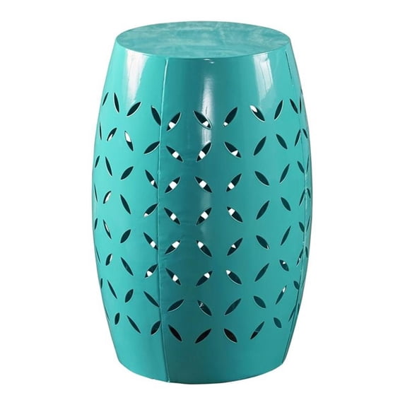 Pemberly Row Modern Lace Cut Iron Side Table in Teal Blue Finish