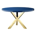 thumbnail image 1 of Pemberly Row Modern Lacquer & Polished Steel Metal Dining Table in Navy/Gold, 1 of 5
