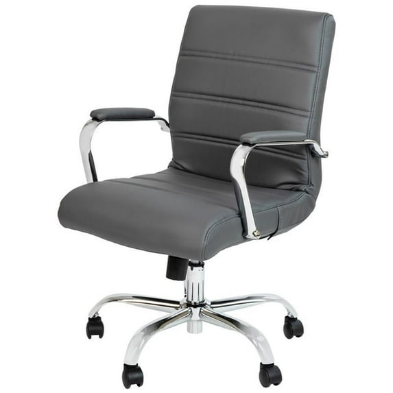 Pemberly Row Modern Leather Mid-Back Office Swivel Chair in Gray